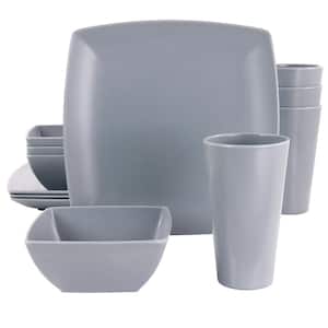 12-Piece Grayson Melamine Square Dinnerware Set in Gray