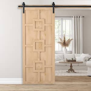 30 in. x 84 in. The Mod Squad Unfinished Wood Sliding Barn Door with Hardware Kit in Black