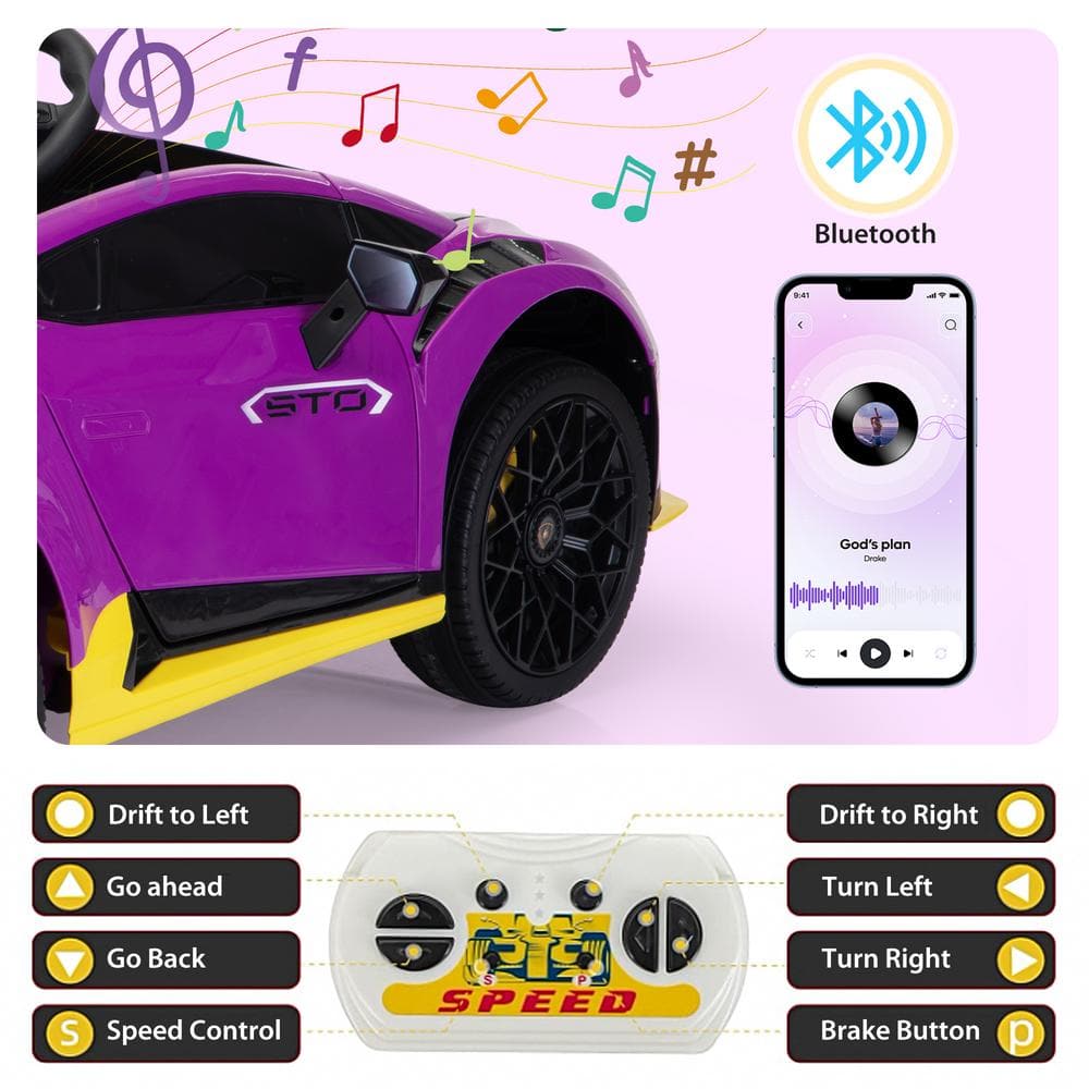12V Purple Lamborghini STO Kids Ride-On Car with Remote Control