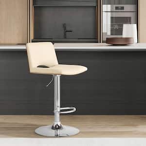 24/32 in. Cream Low Back Wood Bar Stool with Faux Leather Seat