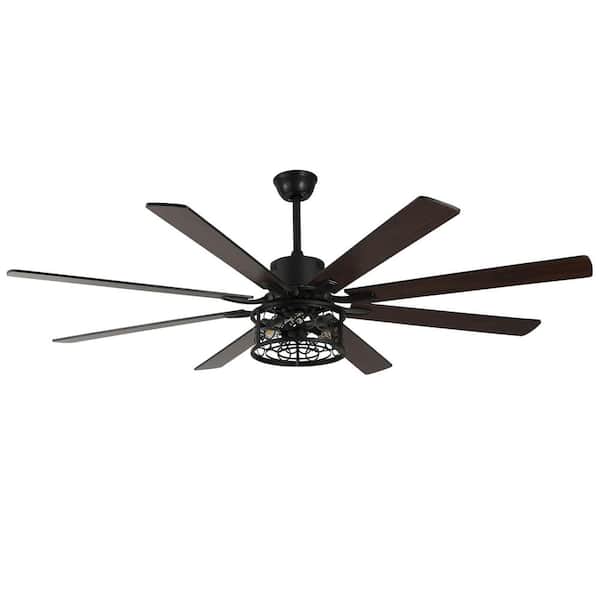 Farmhouse 72 in. Large Indoor Matte Black Reversible Ceiling Fan with Lights and Remote, 6-Speed