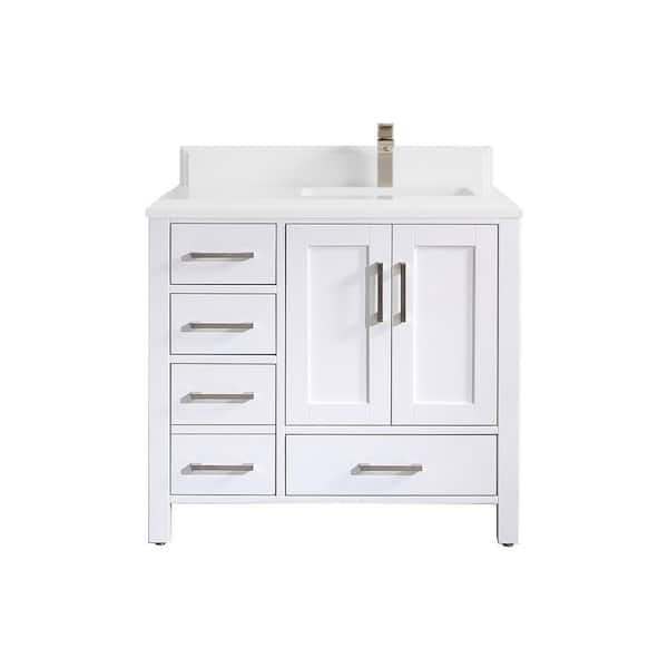 Willow Collections Malibu 36 in. W x 22 in. D x 36 in. H Right Offset Sink Bath Vanity in White with Cove Edge White Top