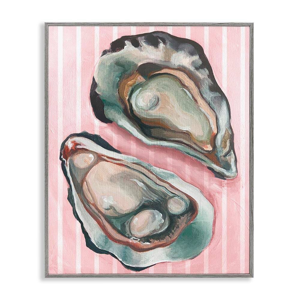 Oysters on Pink Stripes by Daphne Polselli Gray Framed Animal Giclee Art Print 14 in. x 11 in. price history on PriceWatchPro