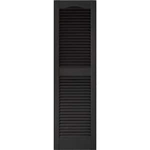 15 in. x 52 in. Louvered Vinyl Exterior Shutters Pair in #002 Black