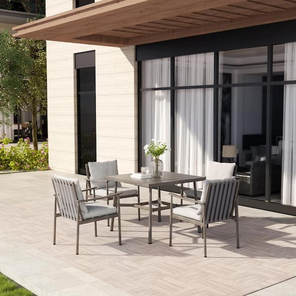 EGEIROSLIFE SleekLine 2-Piece Aluminum Outdoor Patio Dining Chairs with Light Gray Cushions