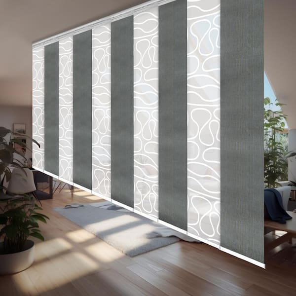EMOH Ashy Swirl 120 in. - 218 in. W x 94 in. L Adjustable 10-Panel White Double Rail Panel Track with 23.5 in. Slates