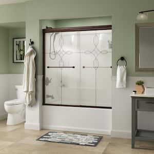 Everly 60 in. x 58-1/8 in. Traditional Semi-Frameless Sliding Bathtub Door in Bronze and 1/4 in. (6mm) Tranquility Glass