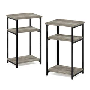 Just 13.4 in. French Oak Rectangle Wood End Table with Industrial Metal Frame (Set of 2)