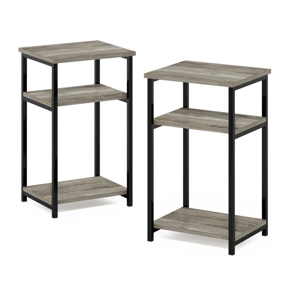 Simplistic 15.2 in. Espresso Rectangle Wood End Table with Industrial Metal Frame
