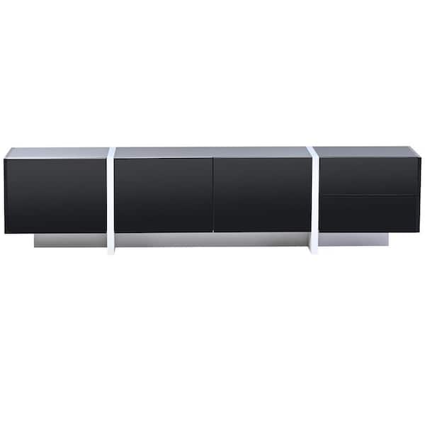 Unbranded 74.8 in. W x 13.7 in. D x 17.7 in. H Black Linen Cabinet with TV Stand for TV up to 80 in. for Living Room