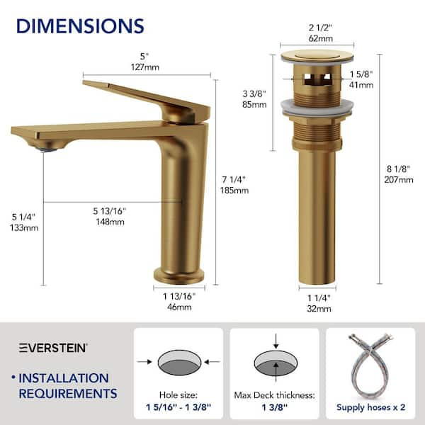 EVERSTEIN 7.25 in. Height Waterfall 1-Handle Faucet Splash-Proof