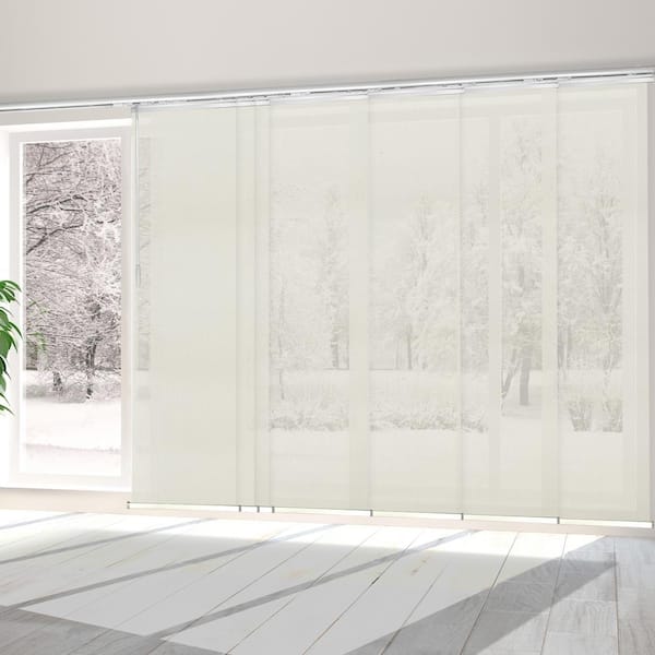 EMOH Ashy Mesh 110 in.- 153 in. W x 116 in. L Adjustable 7-Panel White Single Rail Panel Track with 23.5 in. Slates