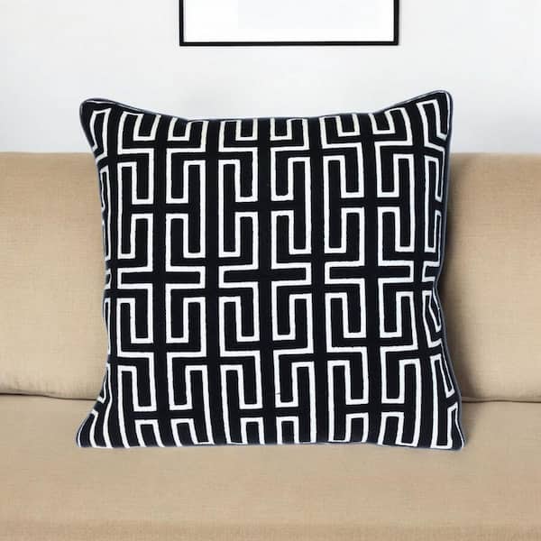 Black Geometric Polyester 20 in. x 20 in. Throw Pillow