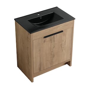 30 in. W x 18.3 in. D x 34.3 in. H Single Sink Free-Standing Bath Vanity in Brown with Black Ceramic Top