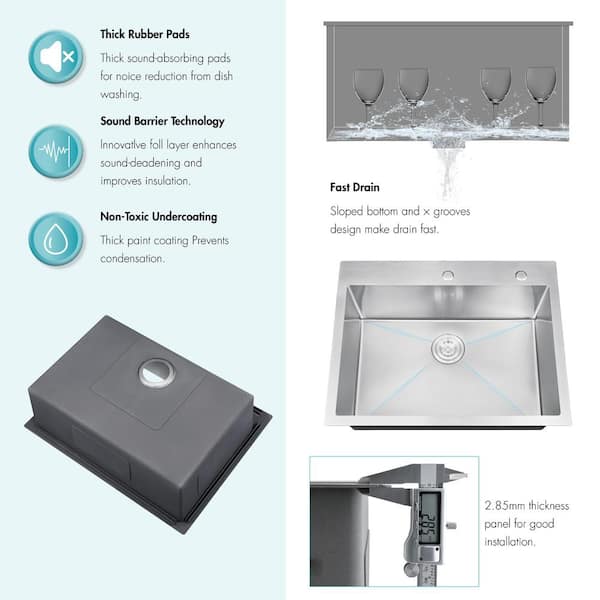 Attop Handmade Stainless steel 28 in. Single Bowl Top Mount