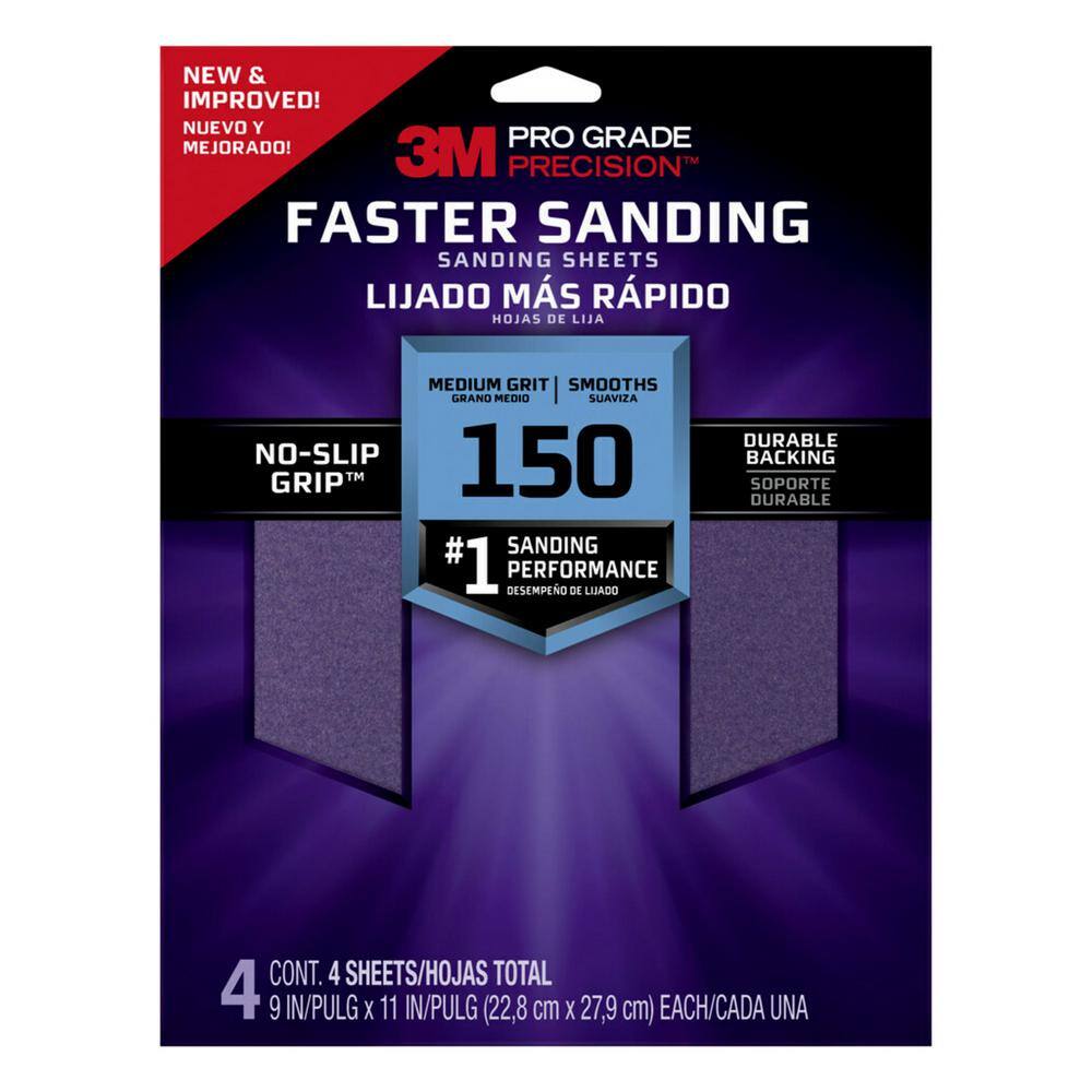 3M Pro Grade Precision 9 in. x 11 in. 150 Grit Medium Faster Sanding