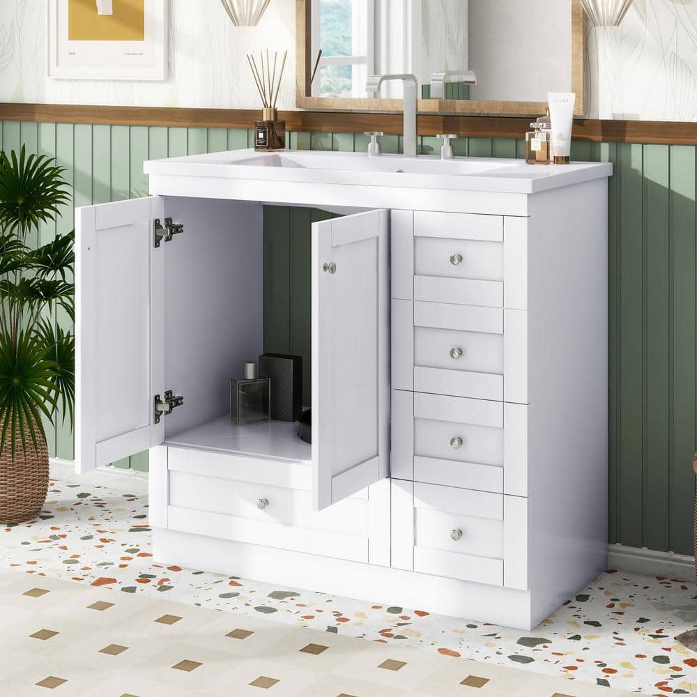35.8 in. W x 17.9 in. D x 34.5 in. H Single Sink Freestanding Bath Vanity i