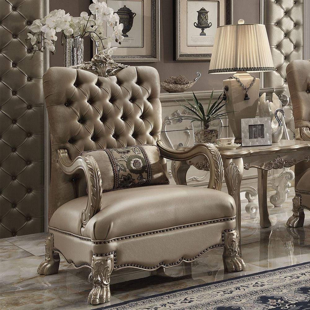 Handcrafted Gold Velvet and Wood Accent Chair