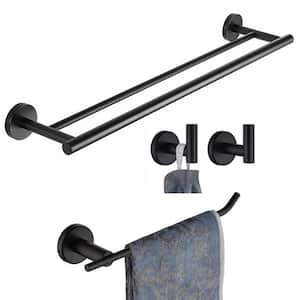 Wall Mounted 4 -Piece Bath Hardware Set with Double Towel Bar Hand Towel Holder Towel Hooks in Matte Black