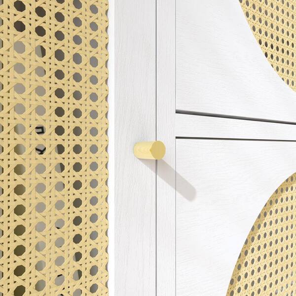 Tatayosi 11.8 in. W x 31.5 in. D x 71 in. H White Storage Cabinet with Rattan Doors, Pantry Hutch Cabinet Ready to Assemble
