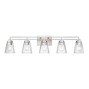 Lyna 38.75 in. 5 Light Brushed Nickel Vanity Light with Clear Glass Shade with No Bulbs Included