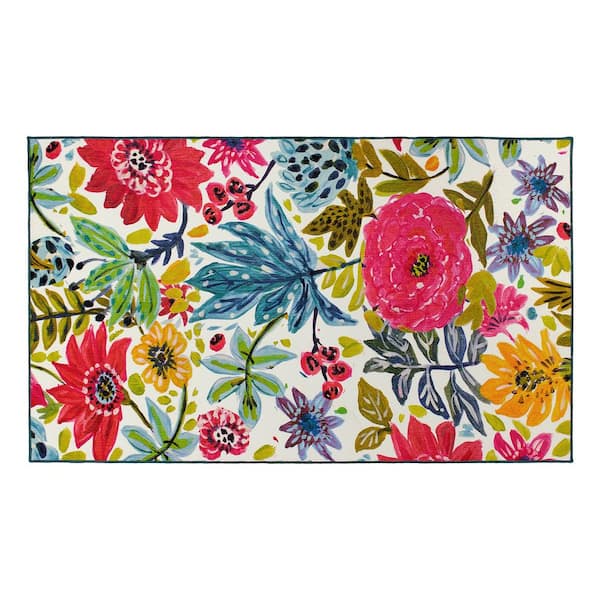 My Magic Carpet Floral Bloom Multicolor 3 ft. x 5 ft. Floral Washable Area Rug