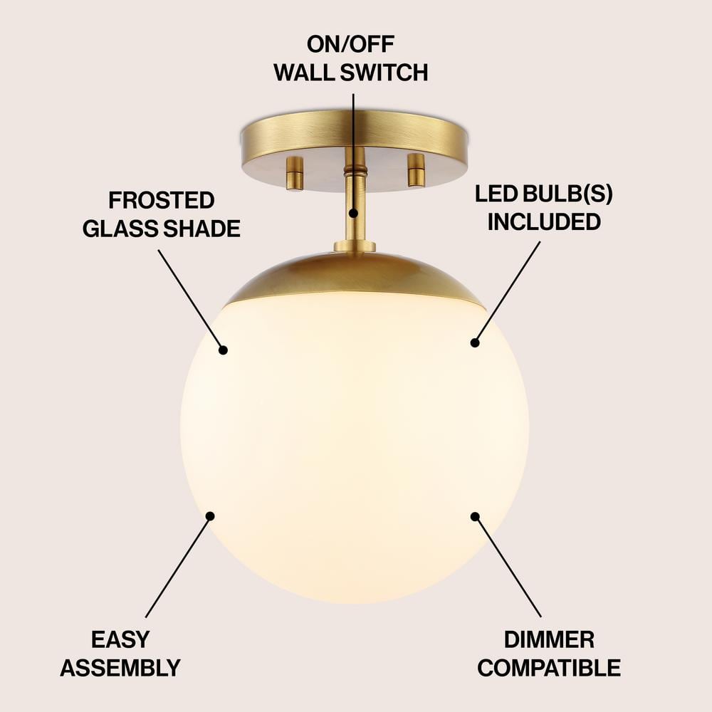 Marcel Brass Gold Frosted Glass Globe LED Flush Mount