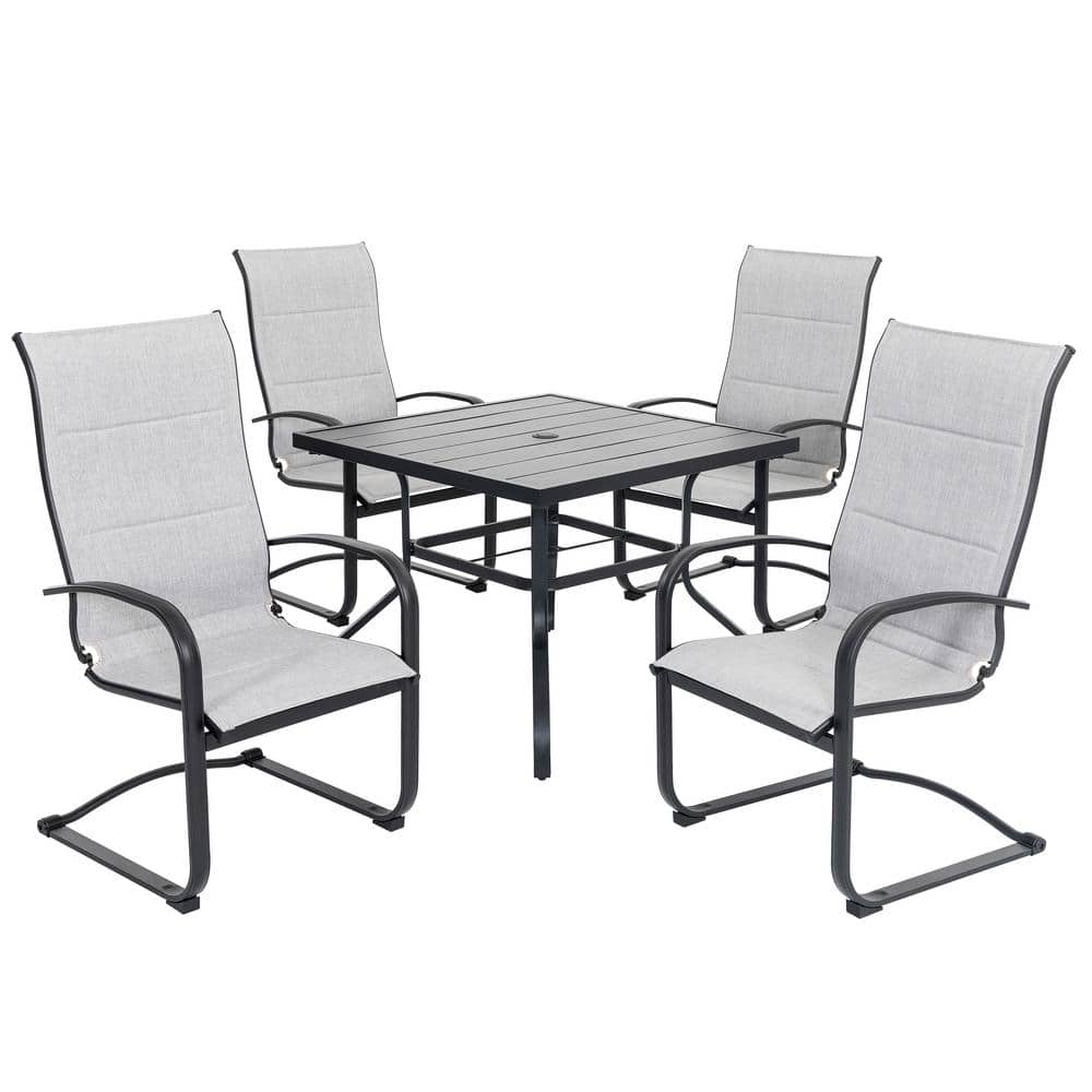 5-Piece Black and Gray Iron Outdoor Dining Set with Armchairs