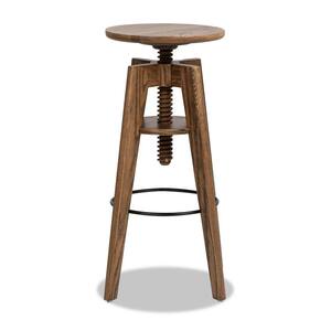 Spencer 26 in. Minimalist Oak Wood Adjustable Bar Counter Stool in Walnut Brown