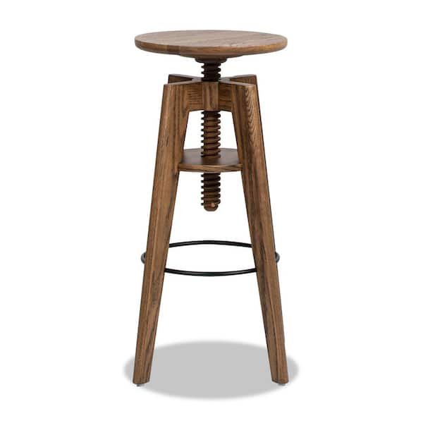 Jennifer Taylor Spencer 26 in. Minimalist Oak Wood Adjustable Bar Counter Stool in Walnut Brown