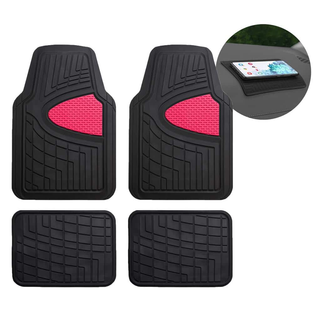 Pink and Black Tall Channel Rubber Car Floor Mats - 4 Piece Set