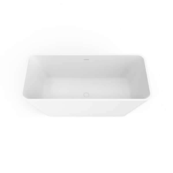 67.00 in. x 31.50 in. Flat Bottom Stone Resin Freestanding Soaking Bathtub with Center Drain in Matte White