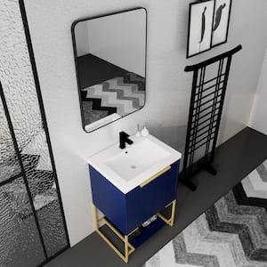 18.1 in. W x 23.6 in. D x 35 in . H Freestanding Bath Vanity in Blue with White Cultured Marble Top