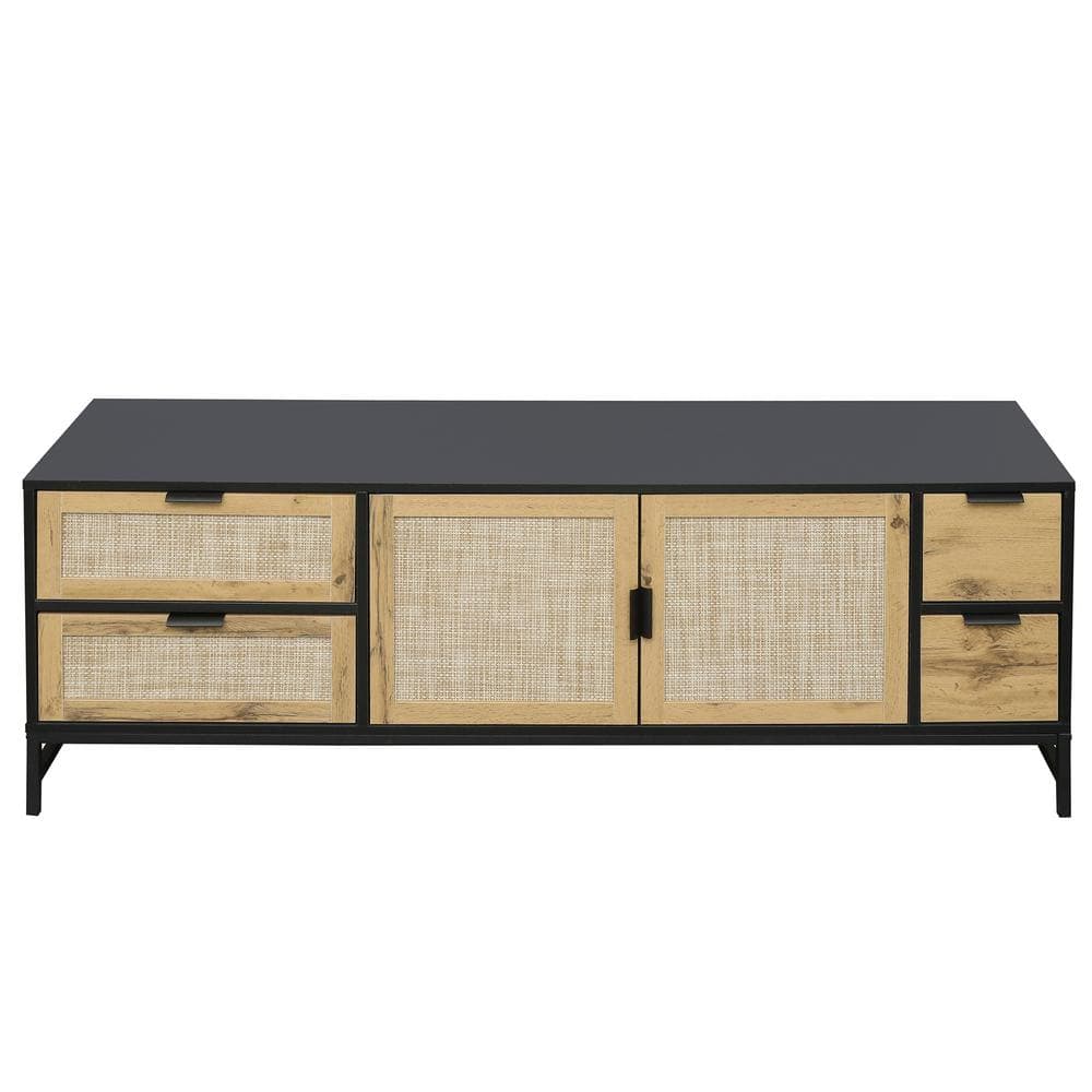 59.09 in. W x 15.79 in. D x 21.69 in. H TV Stand Black Linen Cabinet with R