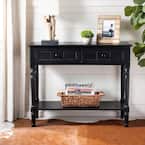Samantha 36 in. Distressed Black Standard Rectangle Wood Console Table with Drawers
