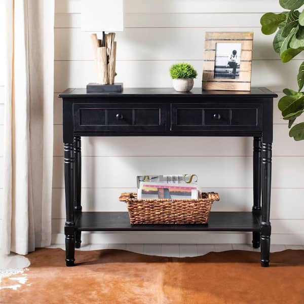 SAFAVIEH Samantha 36 in. 2-Drawer Black Wood Console Table