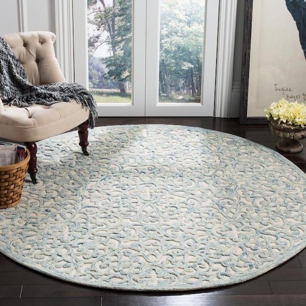 Trace Blue/Ivory 8 ft. x 8 ft. Distressed Floral Round Area Rug