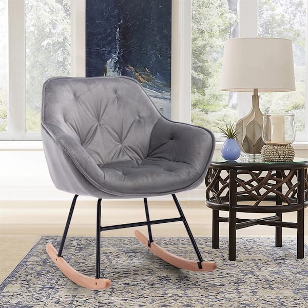 gray velvet rocking chair