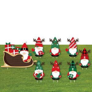 22.5 in. x 16.75 in. Red and Green Holiday Gnomes Santa Sleigh - Outdoor Lawn Decor - Christmas Party Yard Signs - 8 Ct
