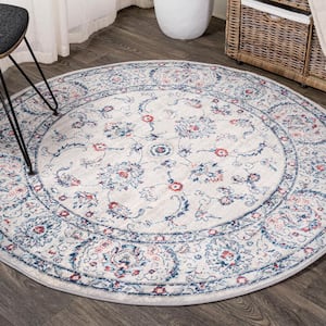 Modern Persian Vintage Medallion Light Grey/Red 6 ft. 7 in. Round Area Rug