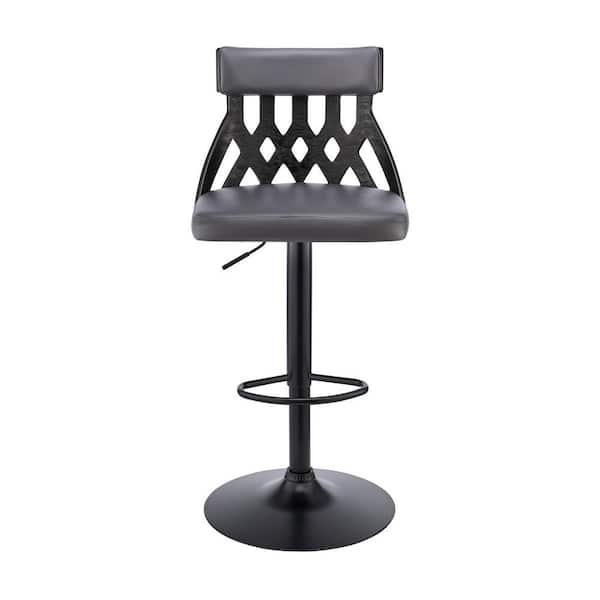 HomeRoots 45 in. Gray and Black Iron Swivel Adjustable Height Bar Chair with Footrest