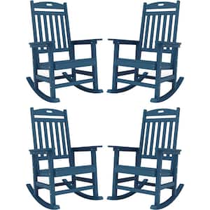 Navy Plastic Patio Outdoor Rocking Chair, Fire Pit Adirondack Rocker Chair with High Backrest (4-Pack)
