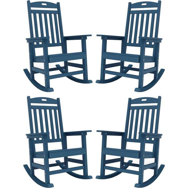 YEFU Navy Plastic Patio Outdoor Rocking Chair, Fire Pit Adirondack ...