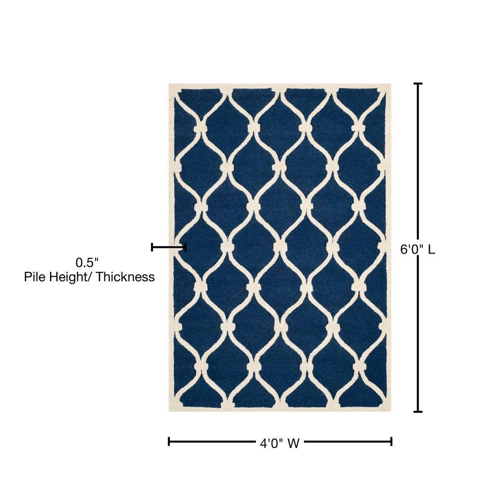 Hand-Tufted Geometric Navy/Ivory Wool Round Rug