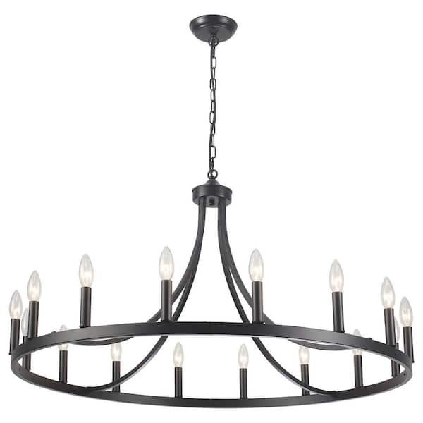 16-Light Black Farmhouse Candle Style Wagon Wheel Chandelier for Living Room Kitchen Island Dining Room Foye