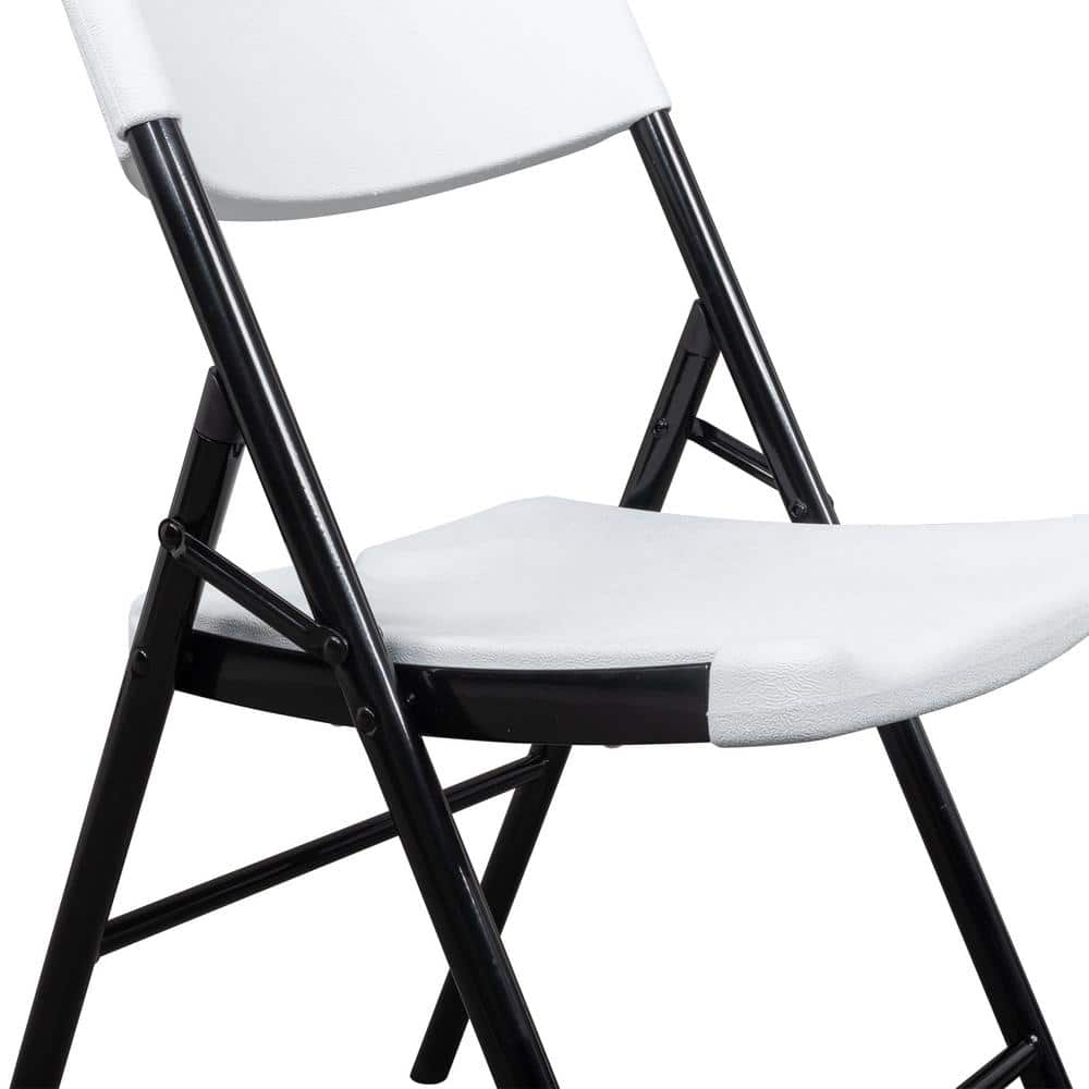 Set of 4 Off-White and Black Metal Folding Chairs