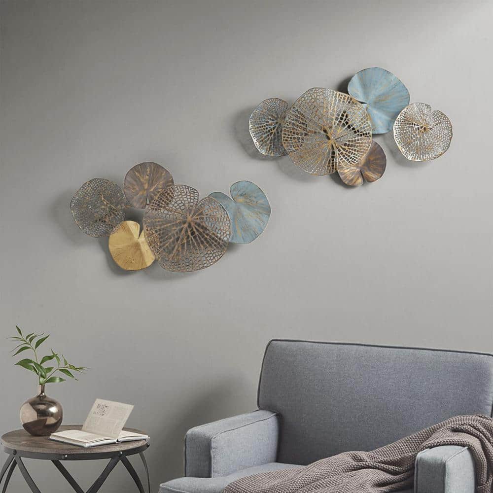 Lenzie Multi-Color Metal Lily Pad Wall Sculpture Set