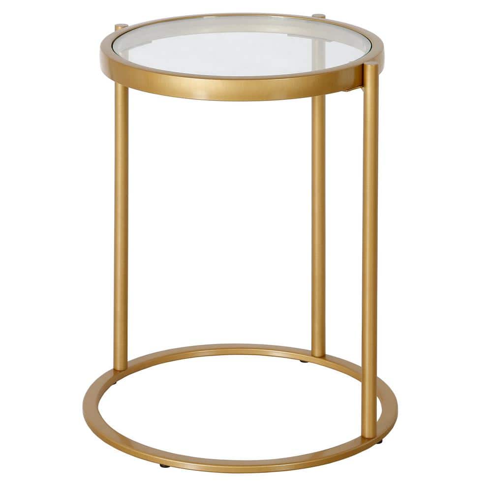 Elegant 16" Brass Round C-Shaped Side Table with Tempered Glass Top