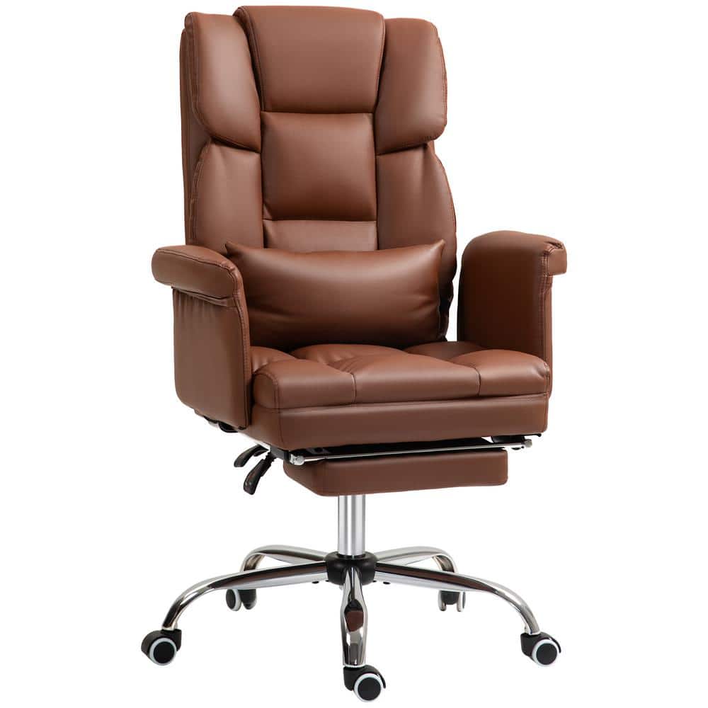 Brown Leather Executive Swivel Office Chair with Metal Base
