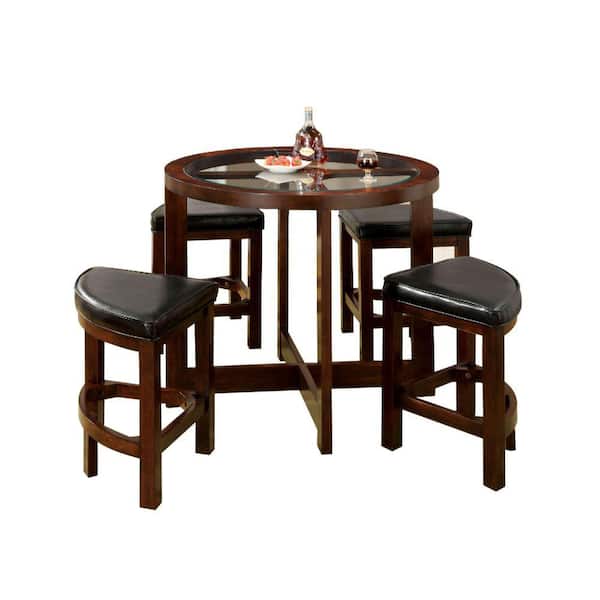 Benjara 5 Piece Dark Walnut Counter Height Table Set